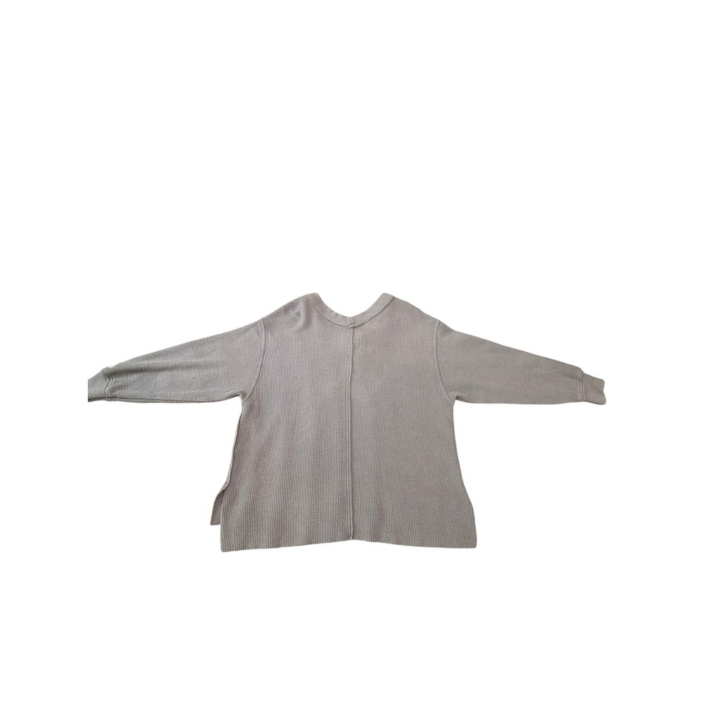 Aerie Womens XS Grey Oversized V-Neck Waffle Knit Sweatshirt Pullover Top‎